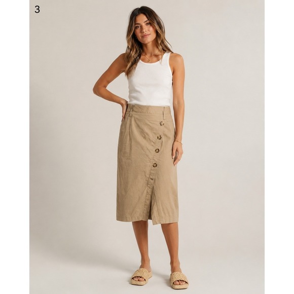 River Island Dresses & Skirts - River Island Safari Skirt Womens 12 Brown Paperbag Waist Faux Button Front